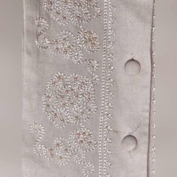 Vtg Karin Stevens 14 PastelPink LINENBlendFaux2Piece Women Midi Embroidery Dress - Picture 7 of 13